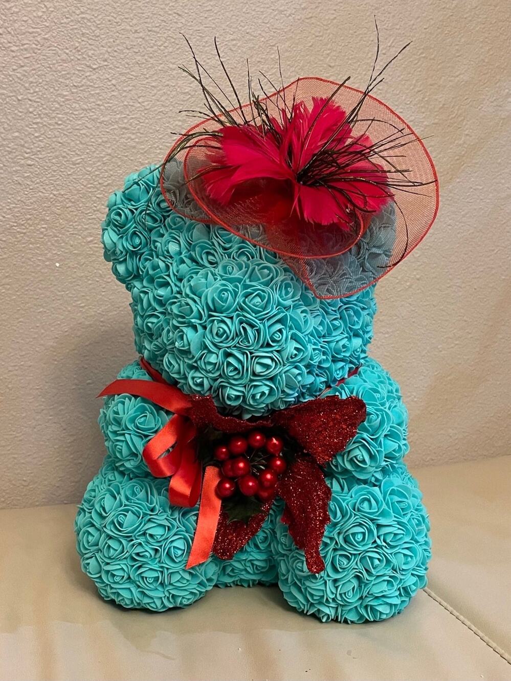 Adorable Handmade Turquoise Christmas Bear Ftom Roses Large